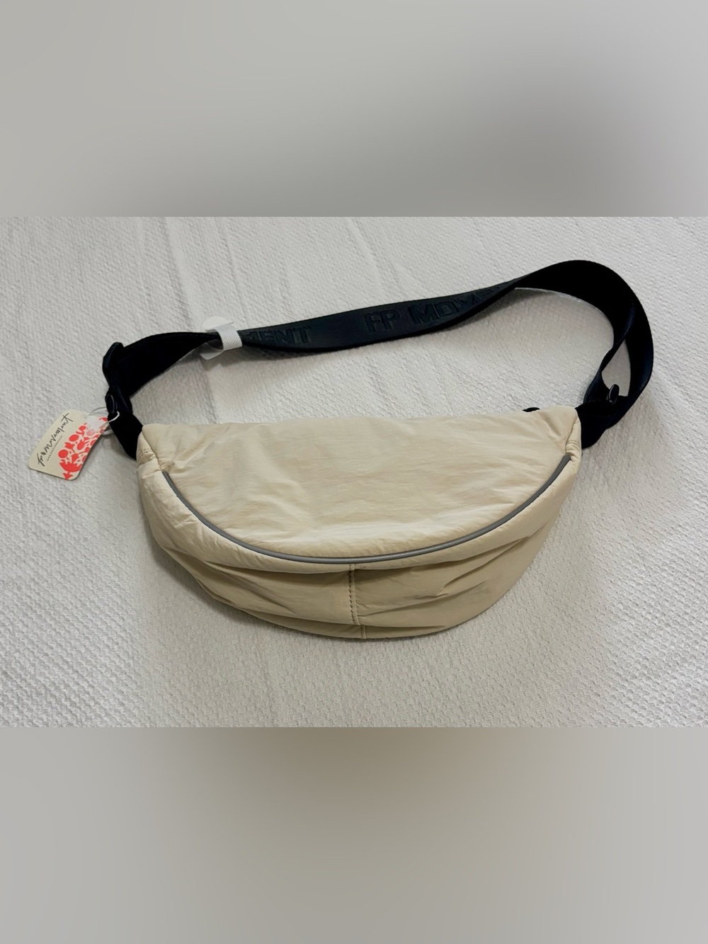 Free People Cream Waist Sling Bag with Black Adjustable Strap
